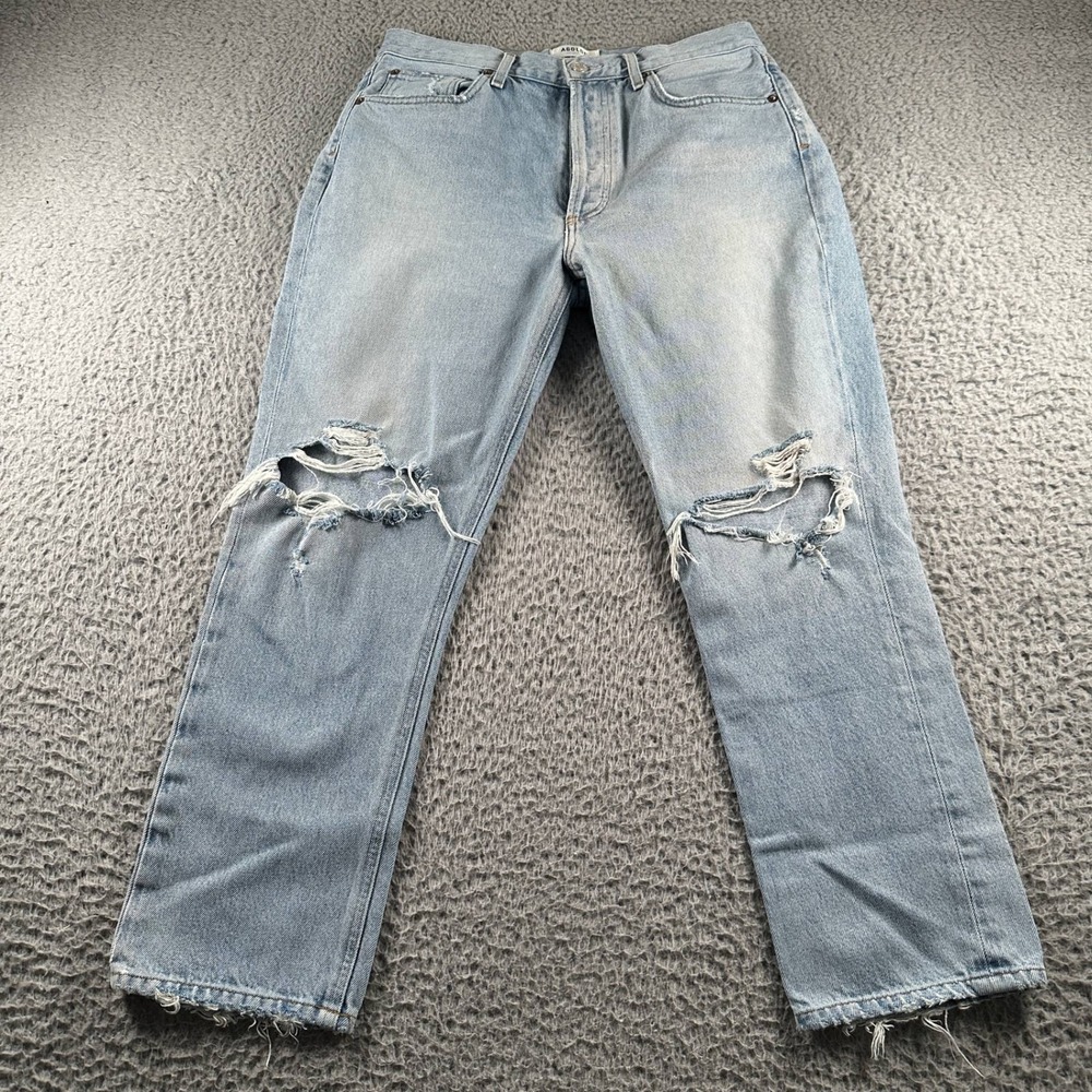 AGOLDE Jeans Womens 29 Riley High Rise Crop Light Wash Ripped Distressed Raw Hem